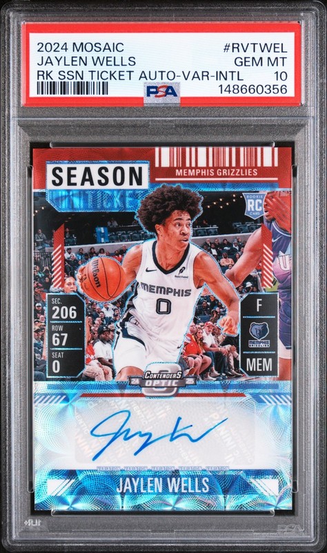 2024 Mosaic Jaylen Wells SEASON TKT AUTO VARIATION INTER. RC Grizzlies PSA 10๐