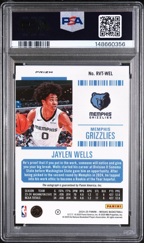 2024 Mosaic Jaylen Wells SEASON TKT AUTO VARIATION INTER. RC Grizzlies PSA 10💎 view 2