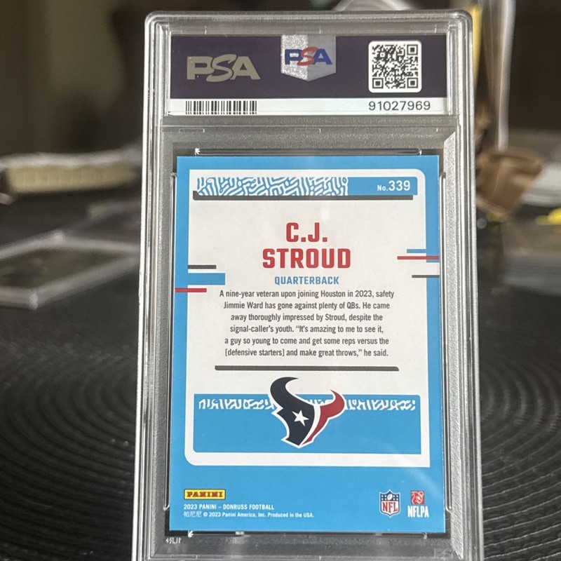 2023 Panini Donruss Football C.J. Stroud Rated Rookie Texans Card #339 PSA 10 view 2