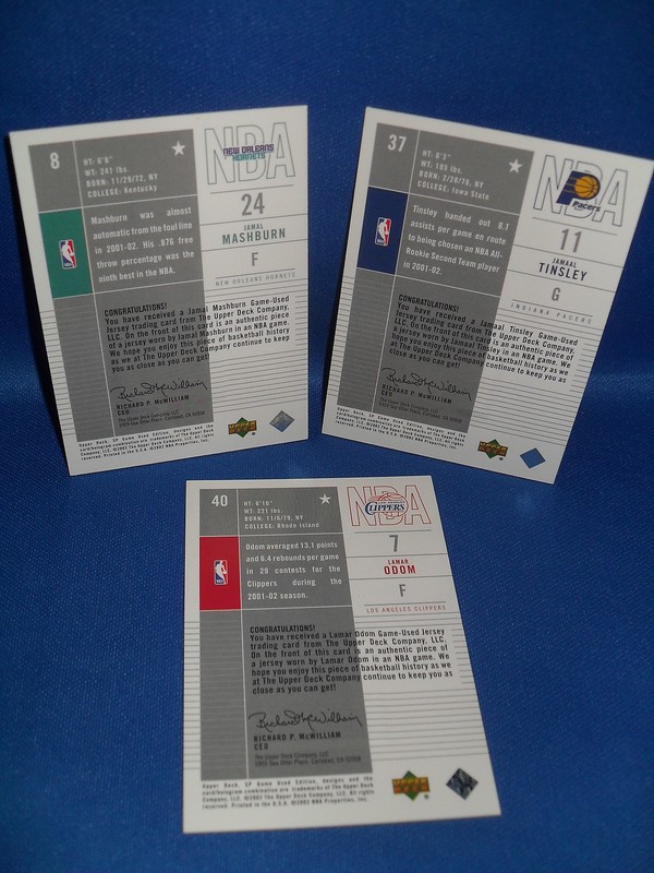 2003 SP GAME USED BASKETBALL - AUTHENTIC FABRIC (3) NBA JERSEY CARDS view 2