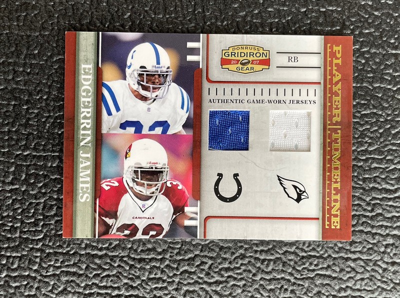 🔥EDGERRIN JAMES 2005 GRIDIRON GEAR DUAL 2 COLOR GAME USED JERSEY CARD!🔥COLTS