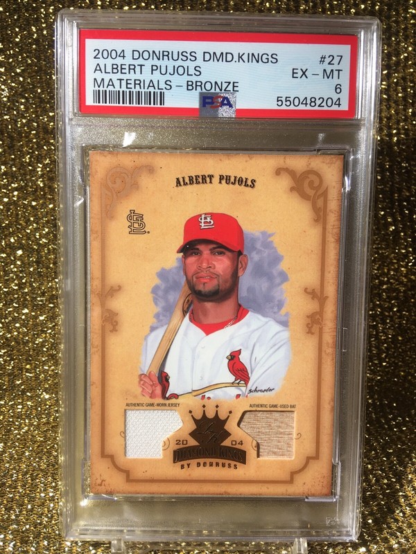 Albert Pujols 2004 Donruss diamond kings MLB Game used worn bat jersey patch PSA