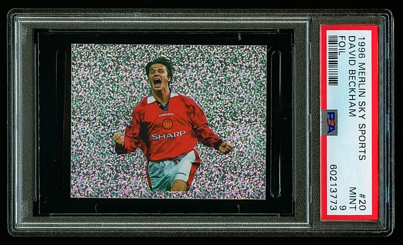 1996 DAVID BECKHAM (ROOKIE) Merlin Sky Sport Foil Sticker #20 PSA 9 Tough Card!