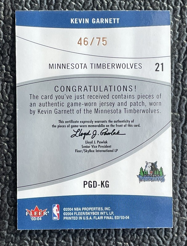 🔥KEVIN GARNETT 2003-04 FLAIR FE DUAL GAME USED NBA LOGOMAN PATCH /75!🔥TWOLVES! view 2