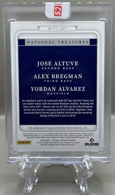 Jose Altuve/Alex Bregman/Yordan Alvarez 2022 National Treasures Auto 4/7! Astros view 2