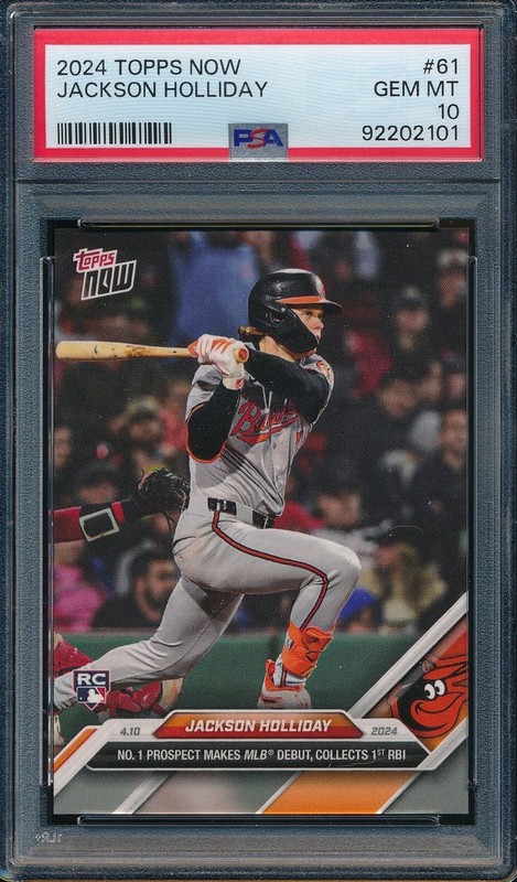 2024 Topps Now #61 Jackson Holliday PSA 10 Rookie RC Baltimore Orioles view 1