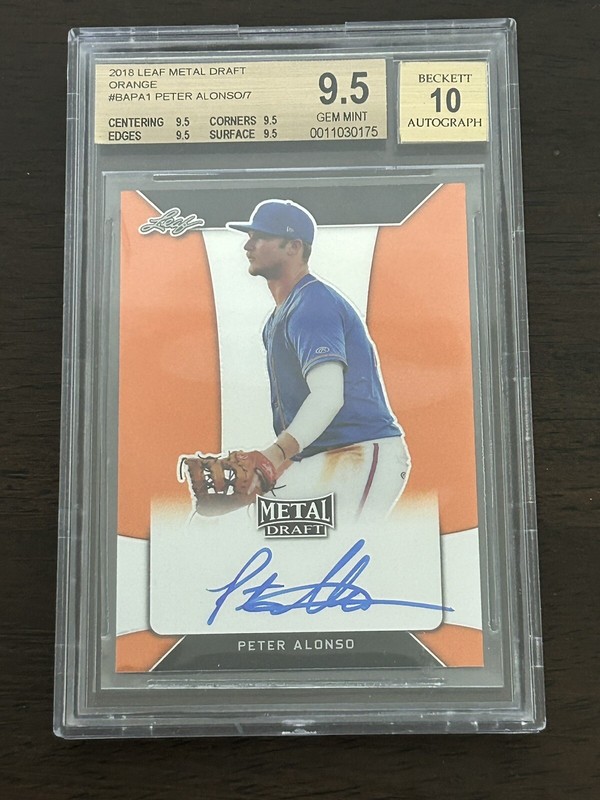 2018 Leaf Metal Draft Orange Pete Alonso Autographed Card 4/7 BGS 9.5