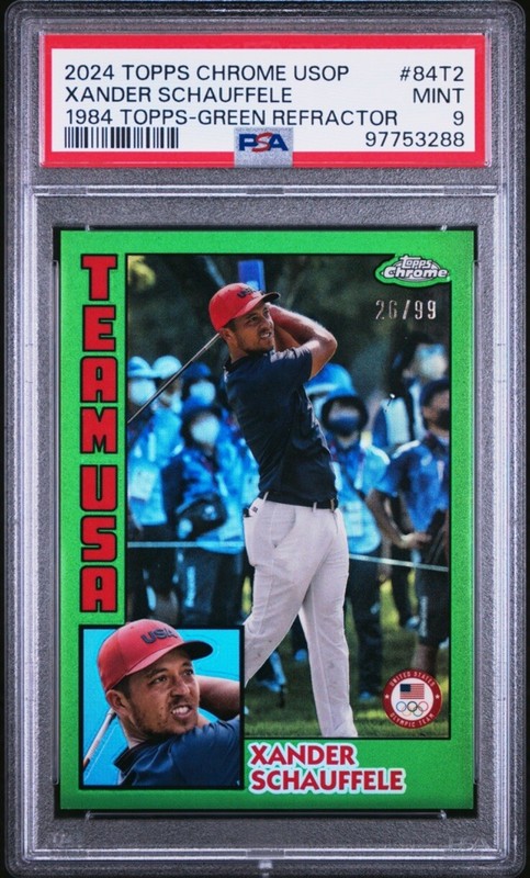 2024 Topps Chrome US Olympic Xander Schauffele Green Refractor RC #d 26/99 PSA 9