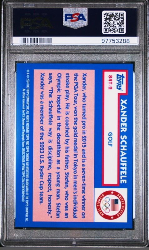 2024 Topps Chrome US Olympic Xander Schauffele Green Refractor RC #d 26/99 PSA 9 view 2