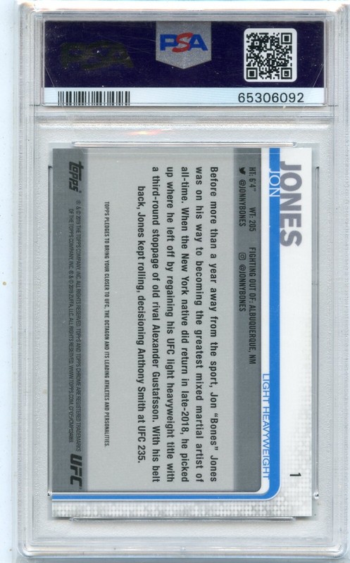 2019 TOPPS UFC CHROME #1 JON JONES "DIAMOND HOT BOX" - PSA 9 MINT (06092) view 2