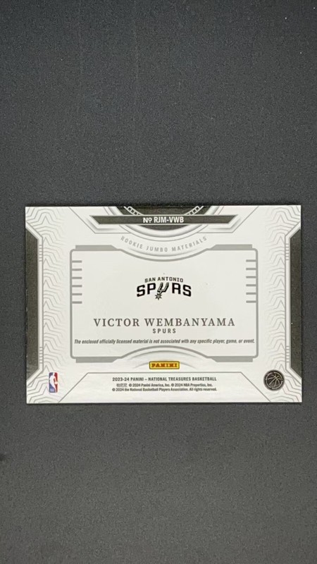 2023-24 National Treasures Victor Wembanyama Rookie Jumbo Materials /99 #253 C view 2