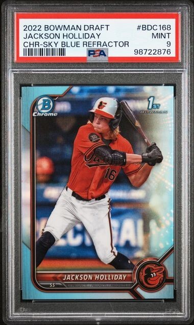 2022 Bowman Draft Chrome Jackson Holliday Sky Blue Refractor #BDC168 PSA 9 view 1