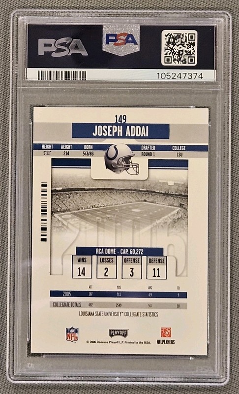 2006 JOSEPH ADDAI CONTENDERS ROOKIE TICKET #149 AUTO PSA 8 view 2