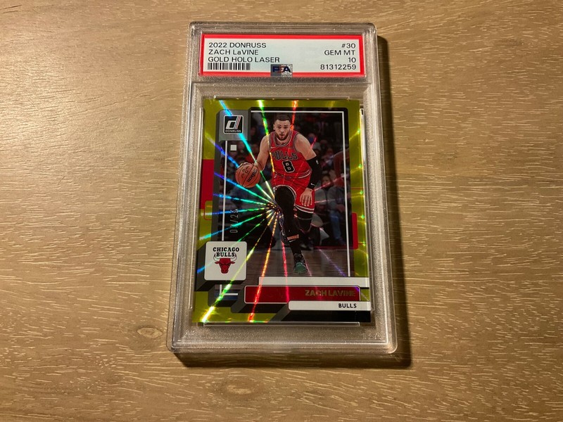 2022 Panini Donruss Zach LaVine Gold Holo Laser 7/25 PSA 10 GEM MT Chicago Bulls