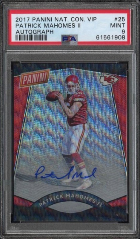 2017 Panini National VIP Patrick Mahomes Auto #15/25 Red Wave Prizm RC #25 PSA 9