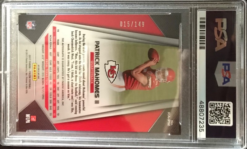 2017 Panini Prizm Patrick Mahomes Auto #15/149 JSY# Blue Wave RC PSA 9/10 *POP 6 view 2