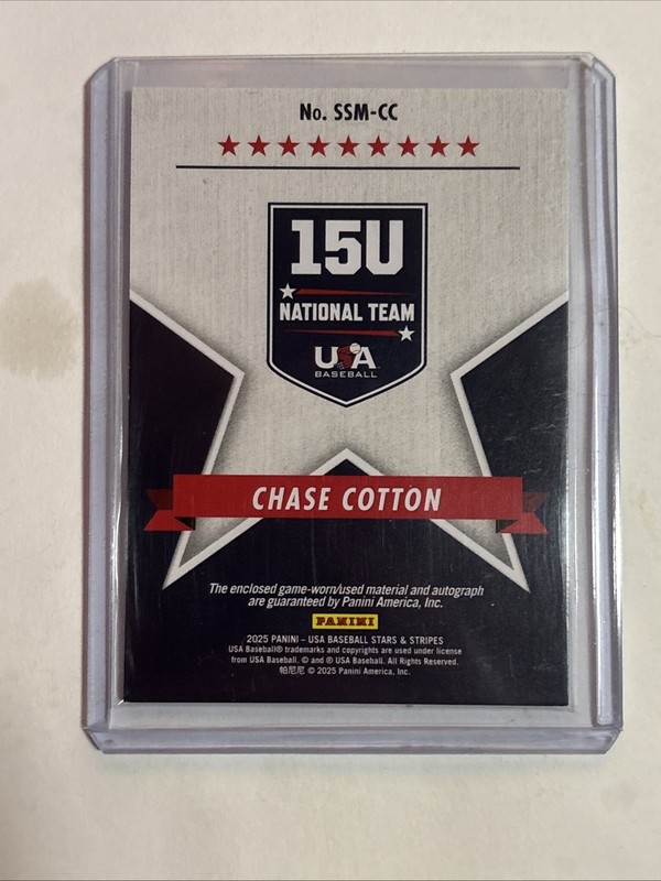 2025 Panini Stars & Stripes USA Auto Patch Jersey Chase Cotton Baseball #SSM view 2