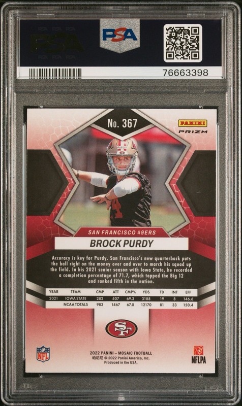 2022 Panini Mosaic BROCK PURDY  Rookie - PSA 9 MINT Green Mosaic #367 49ers RC view 2
