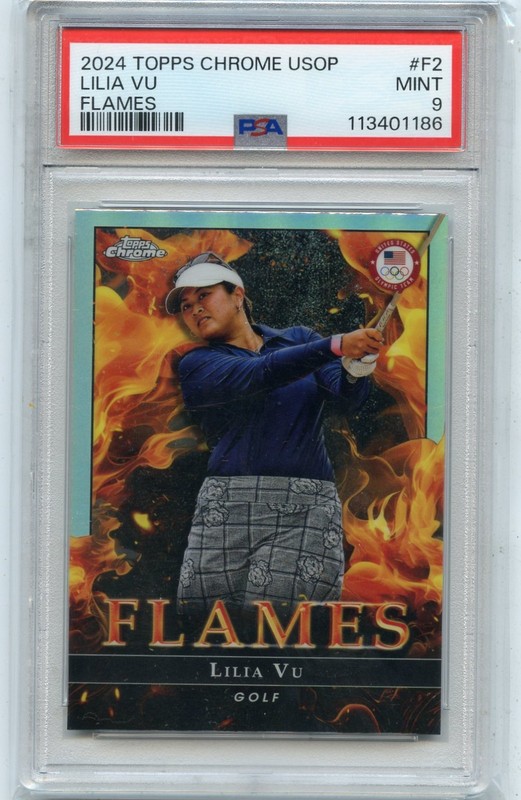 2024 TOPPS CHROME USOP #F-2 LILIA VU "FLAMES", USA WOMEN'S GOLF - PSA 9 (910)