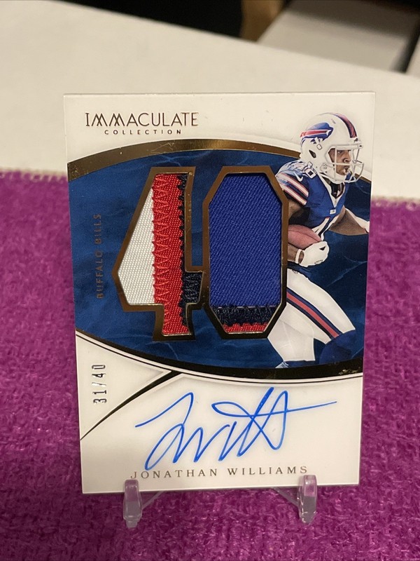 JONATHAN WILLIAMS 2016 PANINI IMMACULATE FOOTBALL ROOKIE NUMBERS PATCH AUTO /40