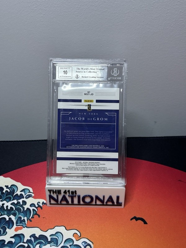 JACOB DEGROM 1/1 2018 National Treasures Material Sig Treasures Platinum BGS 8.5 view 2