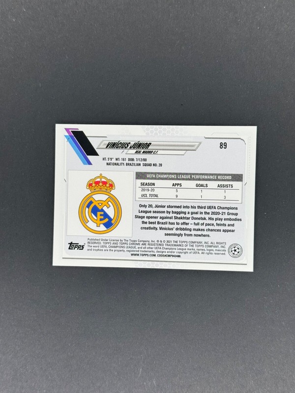 2020-21 Topps Chrome UCL Vinicius Junior Vini Jr Speckle Refractor #89 Madrid view 2