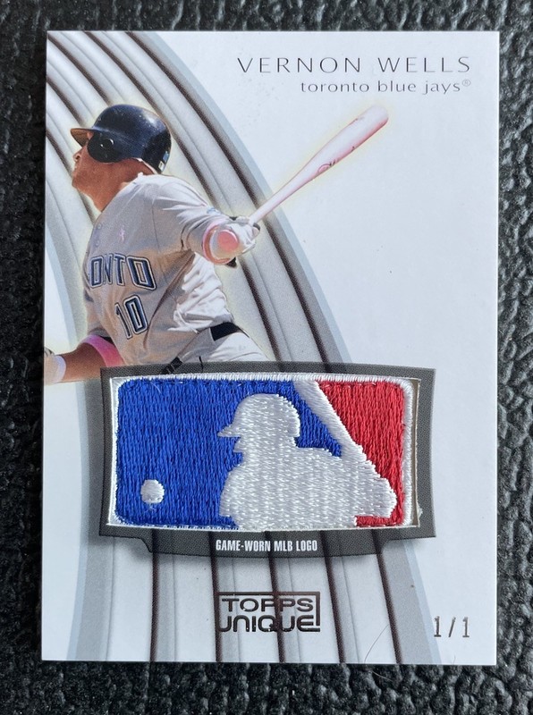🔥1/1! VERNON WELLS 2009 TU GAME USED MLB LOGOMAN PATCH #'D 1/1!🔥BLUE JAYS!