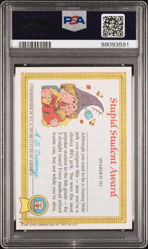 1985 Topps OS1 Garbage Pail Kids 1st Series 1 JAY DECAY 5b PSA 10 GEM Matte Card view 2