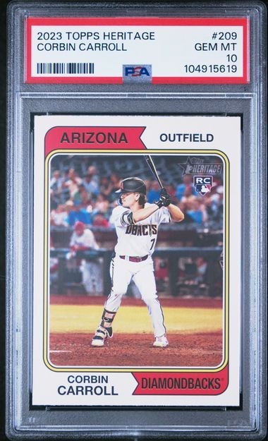 CORBIN CARROLL 2023 TOPPS HERITAGE ROOKIE BASEBALL CARD #209 PSA 10