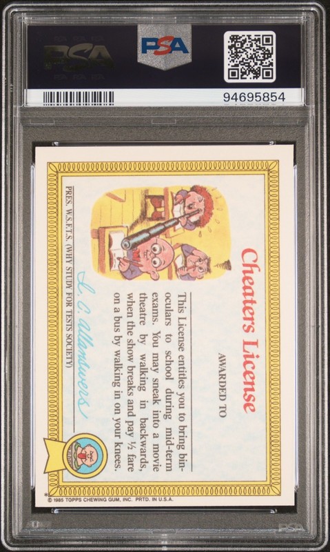 1985 Topps OS1 Garbage Pail Kids Series 1 ADAM BOMB 8a Matte Card PSA 7 NM gpk view 2