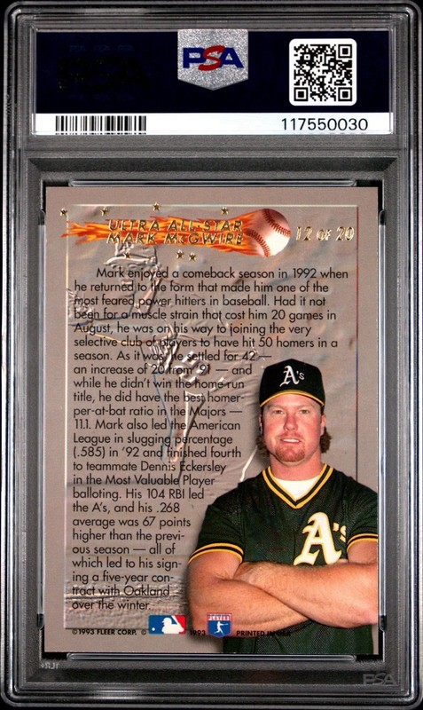 Mark McGwire #12 1993 Fleer Ultra All-Star Oakland Athletics Psa Grade 9 Mint view 2