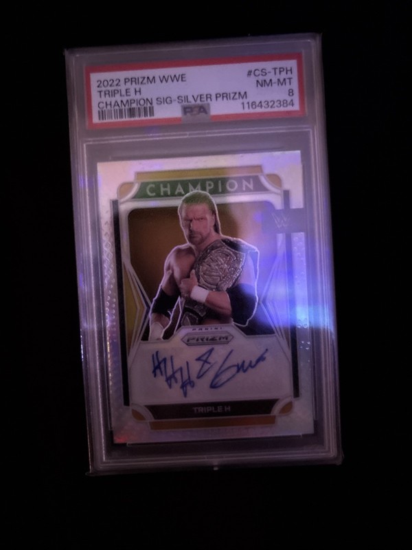 WWE PANINI PRIZM 2022 PSA 8 TRIPLE H AUTO GRAPH SIGNATURE SILVER HHH