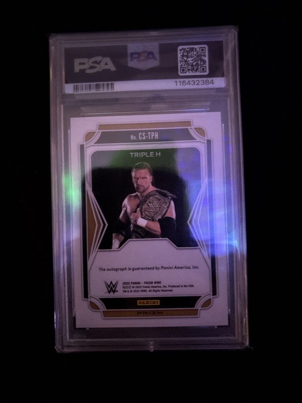 WWE PANINI PRIZM 2022 PSA 8 TRIPLE H AUTO GRAPH SIGNATURE SILVER HHH view 2
