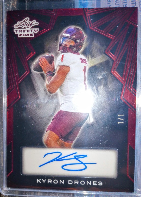 KYRON DRONES 2025 LEAF TRINITY FOOTBALL #ED 1/1 AUTO Virginia Tech Hokies