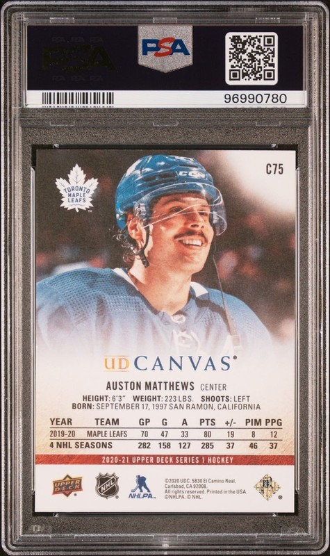 2020-21 Upper Deck UD Canvas Auston Matthews #C75 PSA 10 GEM MT view 2