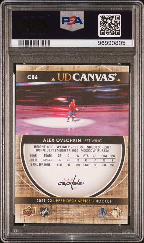 2021-22 Upper Deck Series 1 UD Canvas Alex Ovechkin #C86 PSA 10 view 2