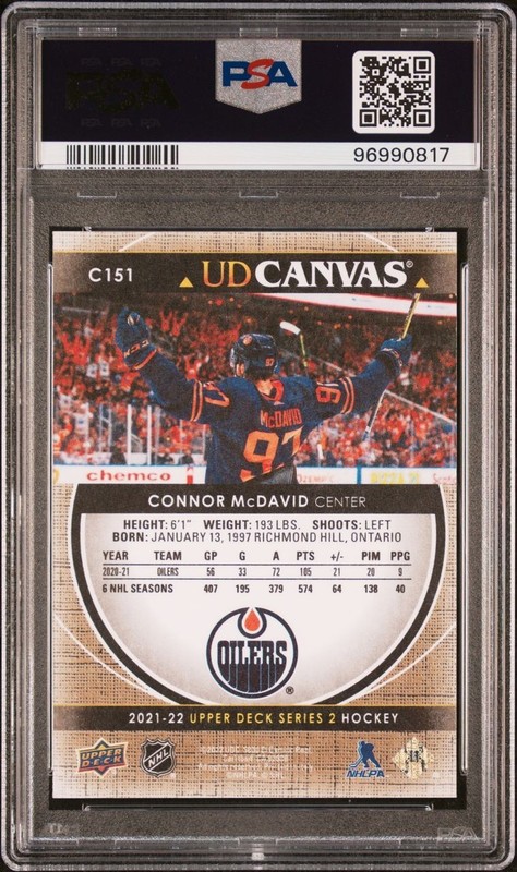 2021-22 Upper Deck Series 2 UD Canvas Connor McDavid #C151 PSA 10 view 2