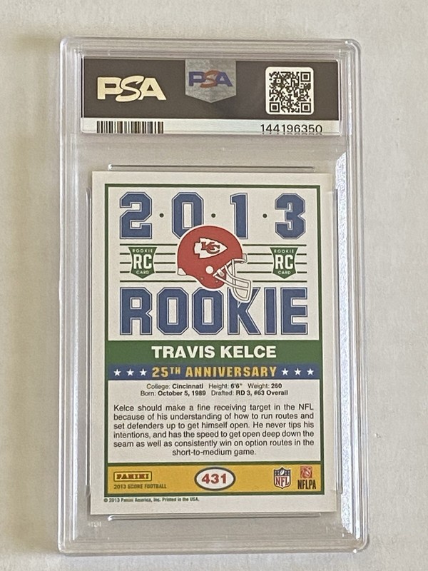 2013 Score Travis Kelce Rc PSA view 2