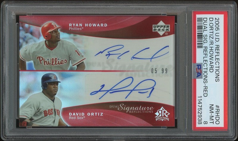 2005 Upper Deck Reflections Ryan Howard & David Ortiz Red Auto #05/99 PSA 8