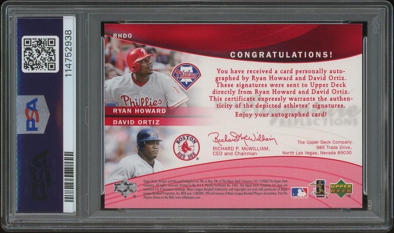 2005 Upper Deck Reflections Ryan Howard & David Ortiz Red Auto #05/99 PSA 8 view 2