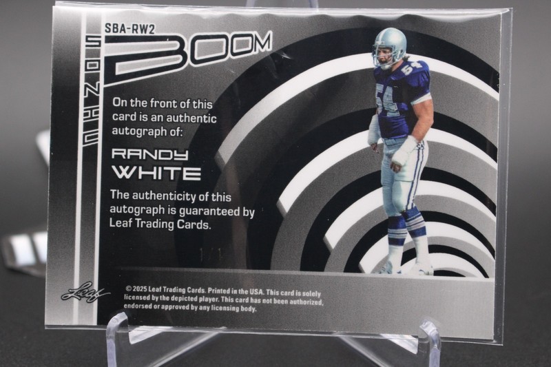Randy White 1/1 Auto Leaf Football Nation Sonic Boom On Card Cowboys HOF view 2