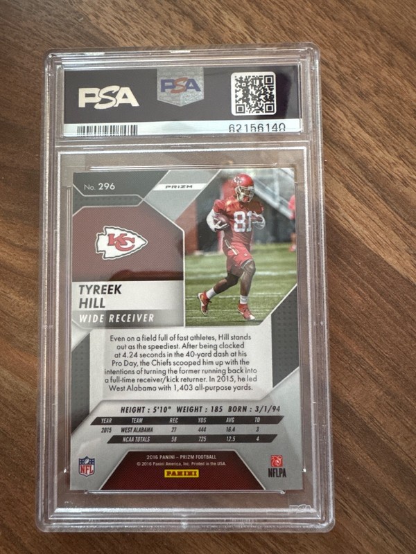 2016 Panini Prizm - Rookie Tyreek Hill #296 Silver Prizm (RC) PSA 9 view 2