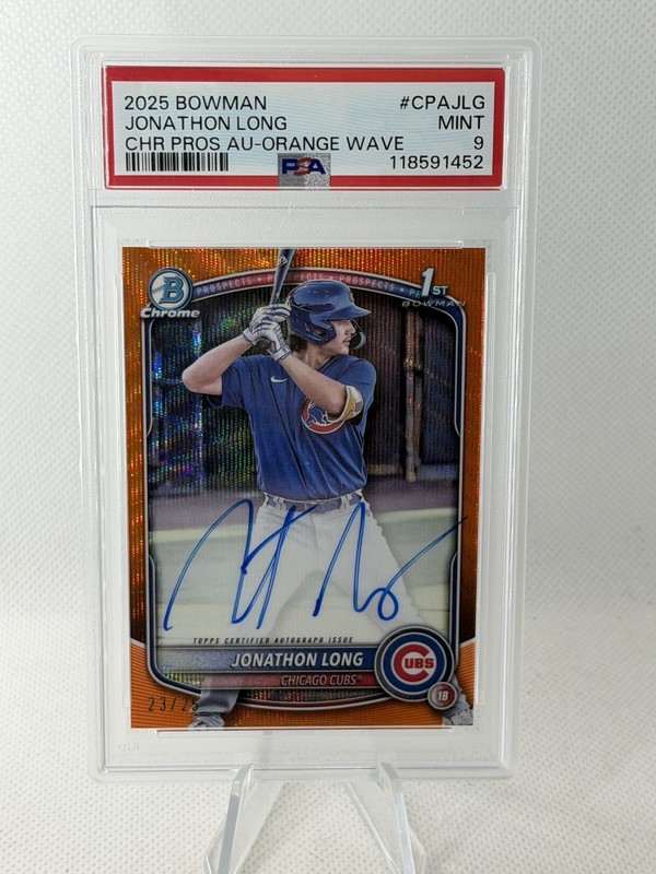 Jonathon Long 2025 Bowman Chrome Orange Wave Refractor Auto /25 1st Bowman PSA 9