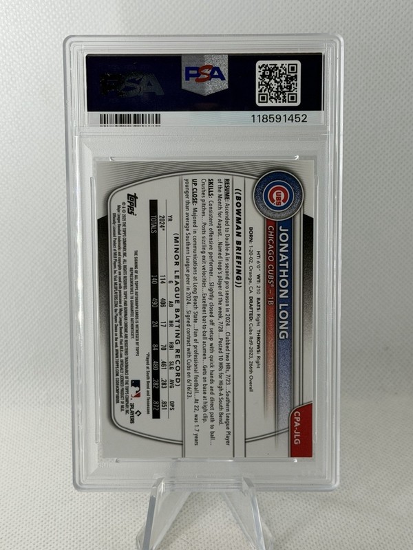 Jonathon Long 2025 Bowman Chrome Orange Wave Refractor Auto /25 1st Bowman PSA 9 view 2