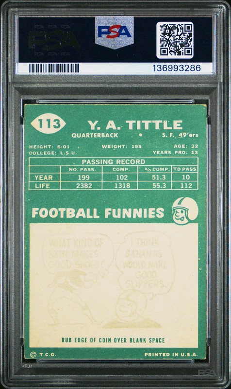 1960 Topps YA Tittle #113 PSA 5 Vintage Football LSU San Francisco 49ers view 2