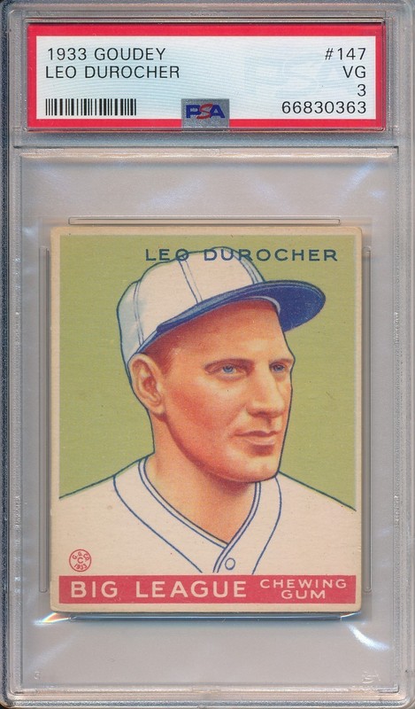 1933 GOUDEY #147 LEO DUROCHER - PSA 3 VG (SVSC) NEWLY GRADED!