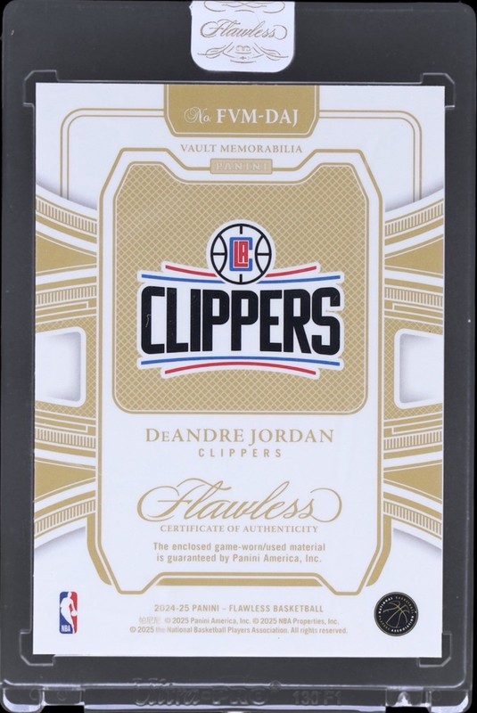 2024-25 Flawless Vault Deandre Jordan Logoman Patch /10 Game Worn Clippers view 2