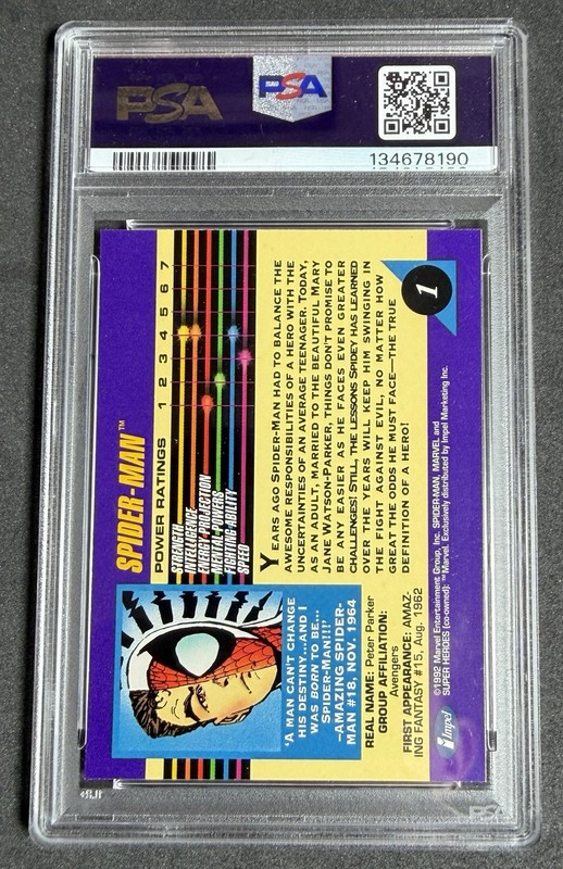1992 Impel Marvel Universe Spider-Man #1 PSA 9 MINT MCU view 2