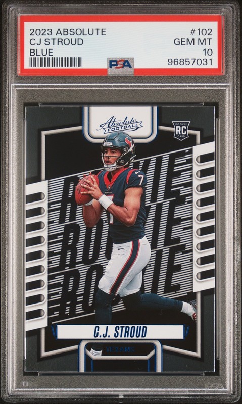 2023 Panini Absolute #102 CJ Stroud Blue RC PSA 10 view 1