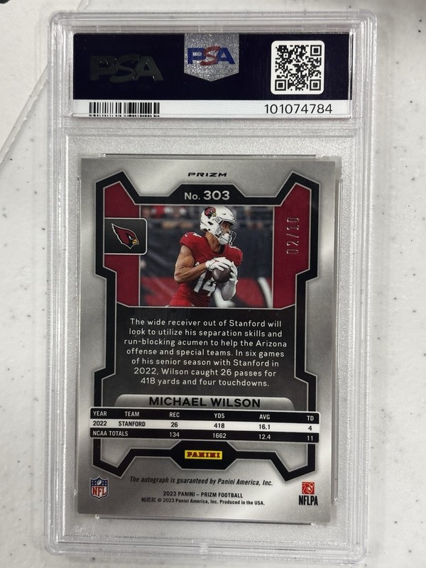 2023 Michael Wilson GOLD PRIZM SSP Auto /10 Rookie RC Cardinals PSA 10 AUTO 10 view 2
